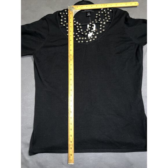 New ASHLEY STEWART Top Sz 18/20 Black Nailhead Stud Strappy Neck Knit Pullover - Picture 6 of 10